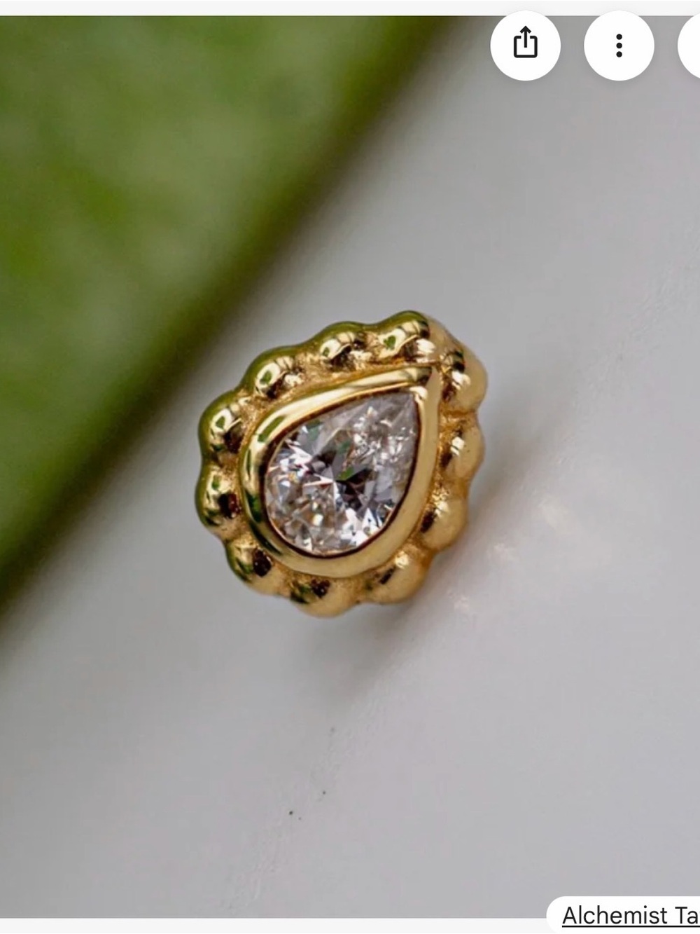 Anatometal Milgrain Pear CZ Threadless End